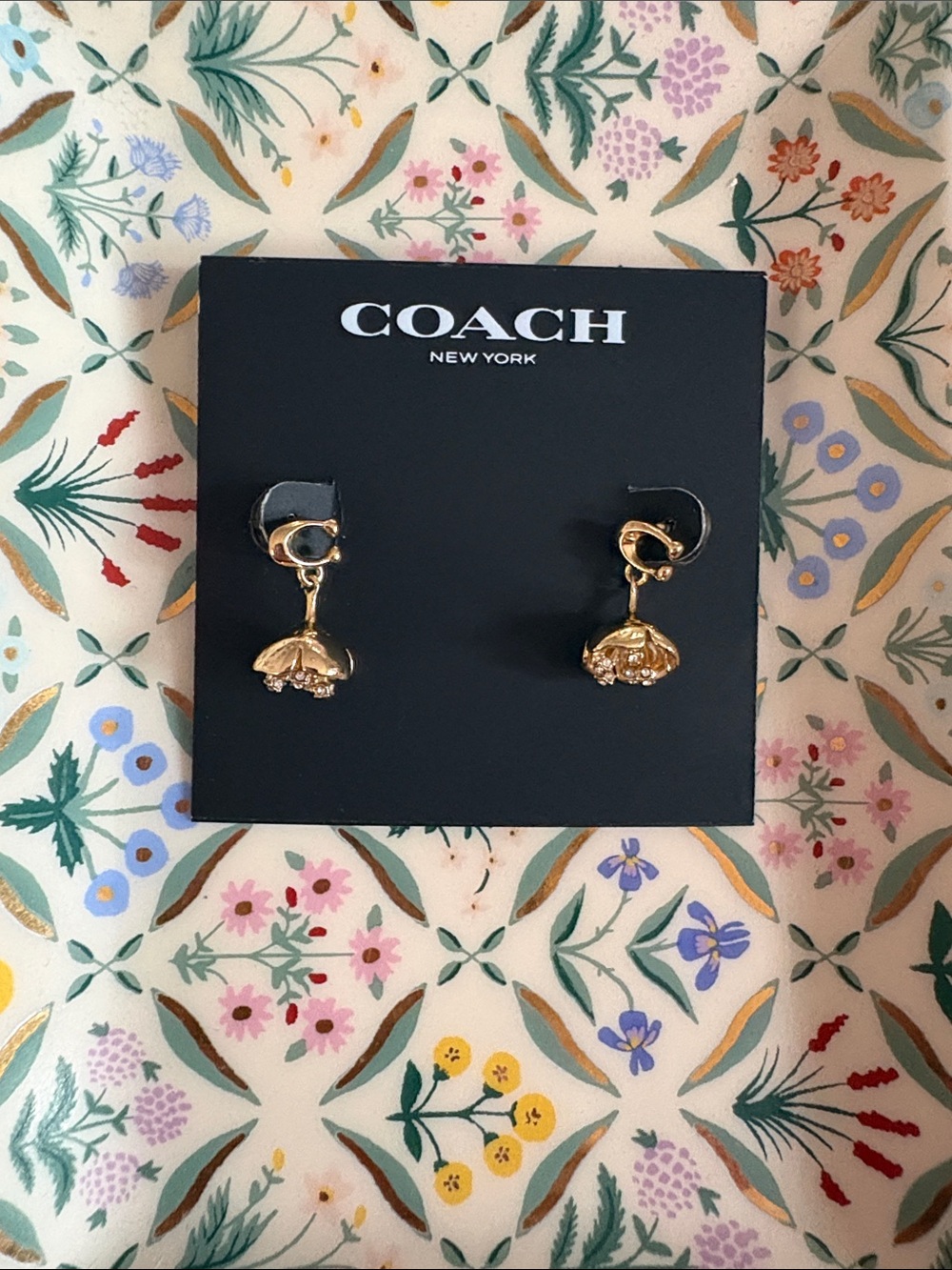 COACH Gold Floral Drop Earrings